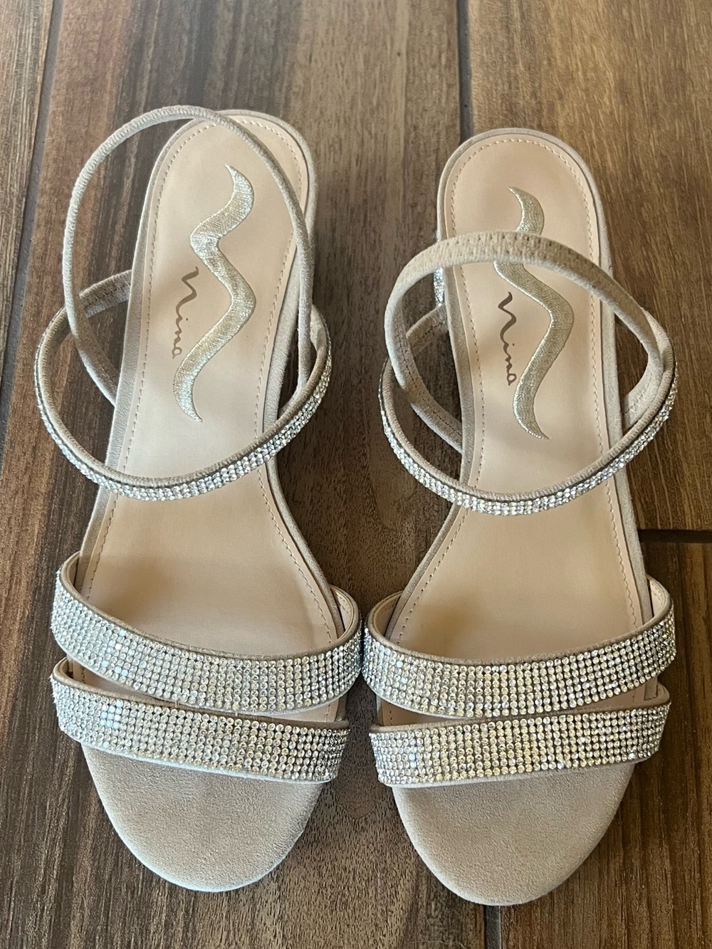 Nina Champagne Rhinestone Strappy Sandals